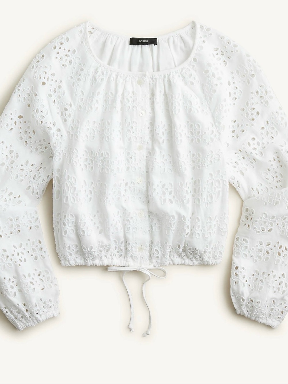 J Crew Long-sleeve linen-blend cropped top in eyelet